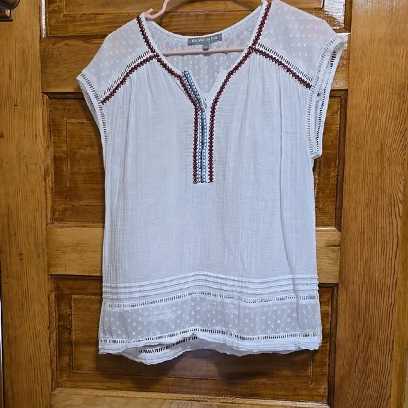 Daniel Rainn Red and White Embellished Cap Sleeve Blouse L - Picture 1 of 3